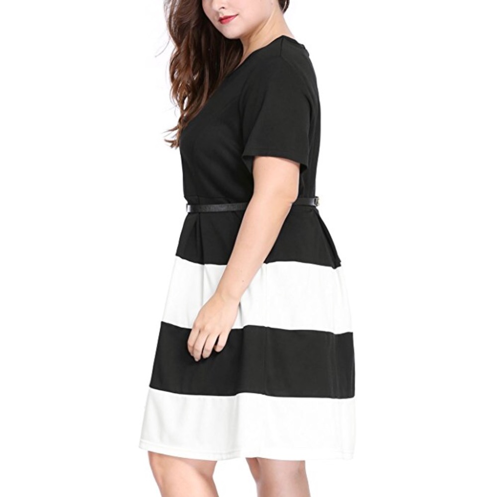 Plus Size Stripe Color Block Mini Skater Dress - Picture 4 of 5